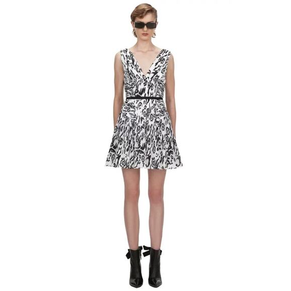 SELF-PORTRAIT Leopard Print Plisse Mini Dress Black White Sz 4 NWT $455 {3O52} - Picture 5 of 5